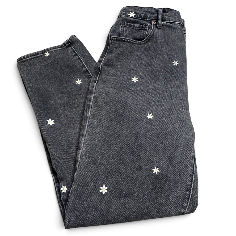 PacSun High Waisted Daisy Embroidered Straight Leg Jeans Black Floral Size 26